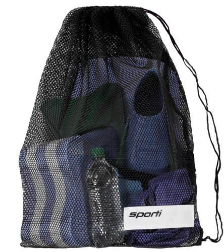 Sporti حقائب معدات السباحة من سبورتي، حقيبة ظهر بشبكة وسلك، حقيبة سباحة للسباحين، حقيبة شبكة للشاطئ، وصالة الألعاب الرياضية ومعدات التمرين - حقيبة شبكة - سوداء - Image 1