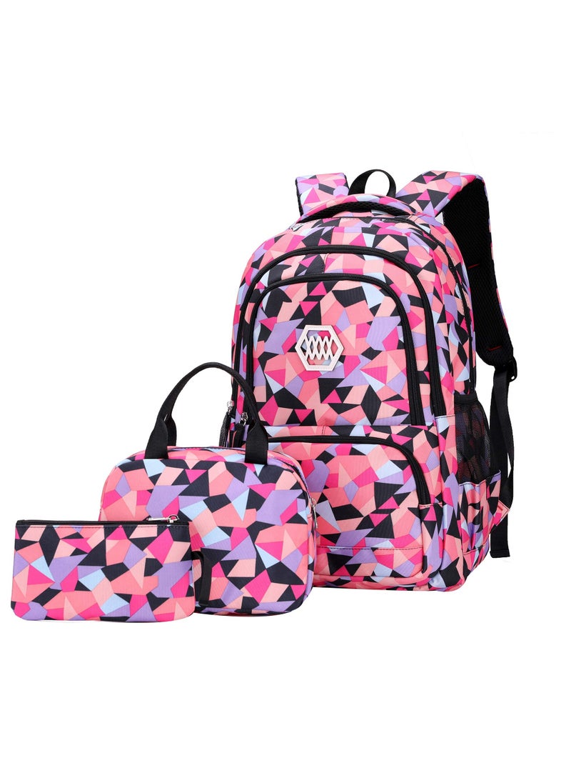 MIXDE Geometric Printed Primary Junior High University School Bag Bookbag 3pcs Backpack Sets  - Image 1