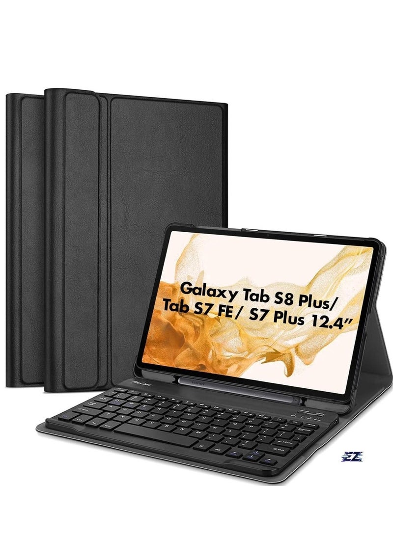 ELTRAZONE Wireless Keyboard Case for Galaxy Tab S8 Plus/S7 FE/S7 Plus 12.4 Inch – Magnetic Detachable, S Pen Holder, Lightweight & Protective (Black) - Image 1