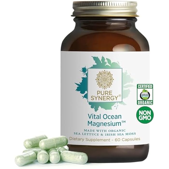 PURE SYNERGY Vital Ocean Magnesium | Organic Magnesium Supplement Capsules | Vegan, Seaweed-Based Complex with Spirulina, Chlorella, & Wakame | for Energy, Sleep, & Stress (60 Capsules) - Image 1