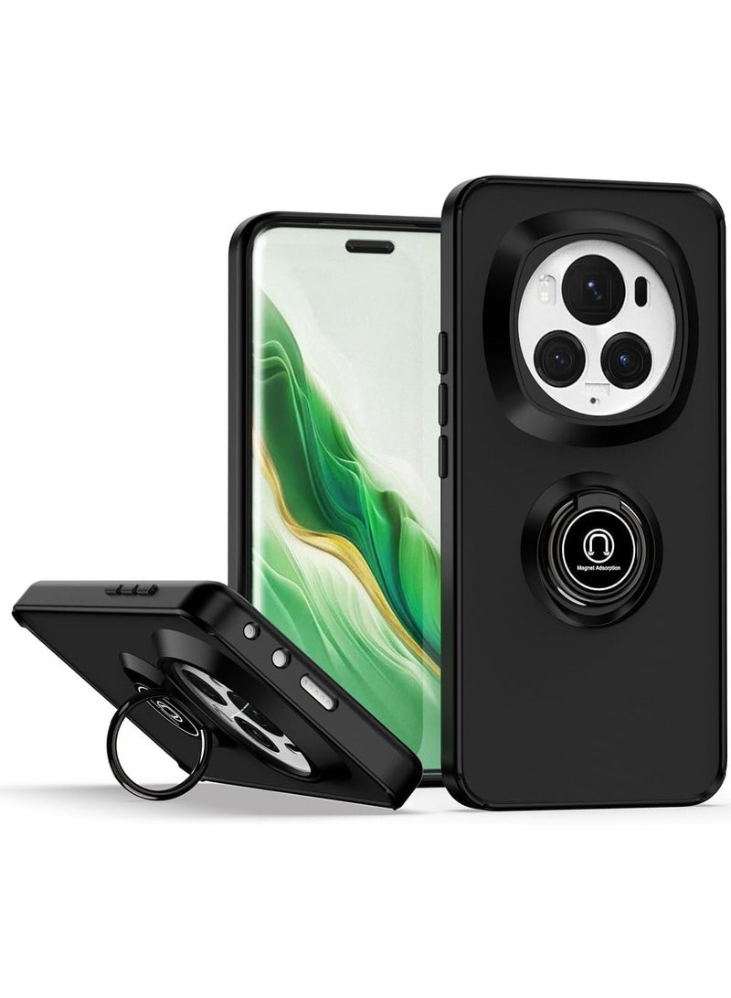 VKL Compatible with Honor Magic 6 Pro Case with Ring Holder, PC +TPU Shockproof Bumper Case Matte Translucent Protective Cover for Honor Magic6 Pro (Black)  - Image 1