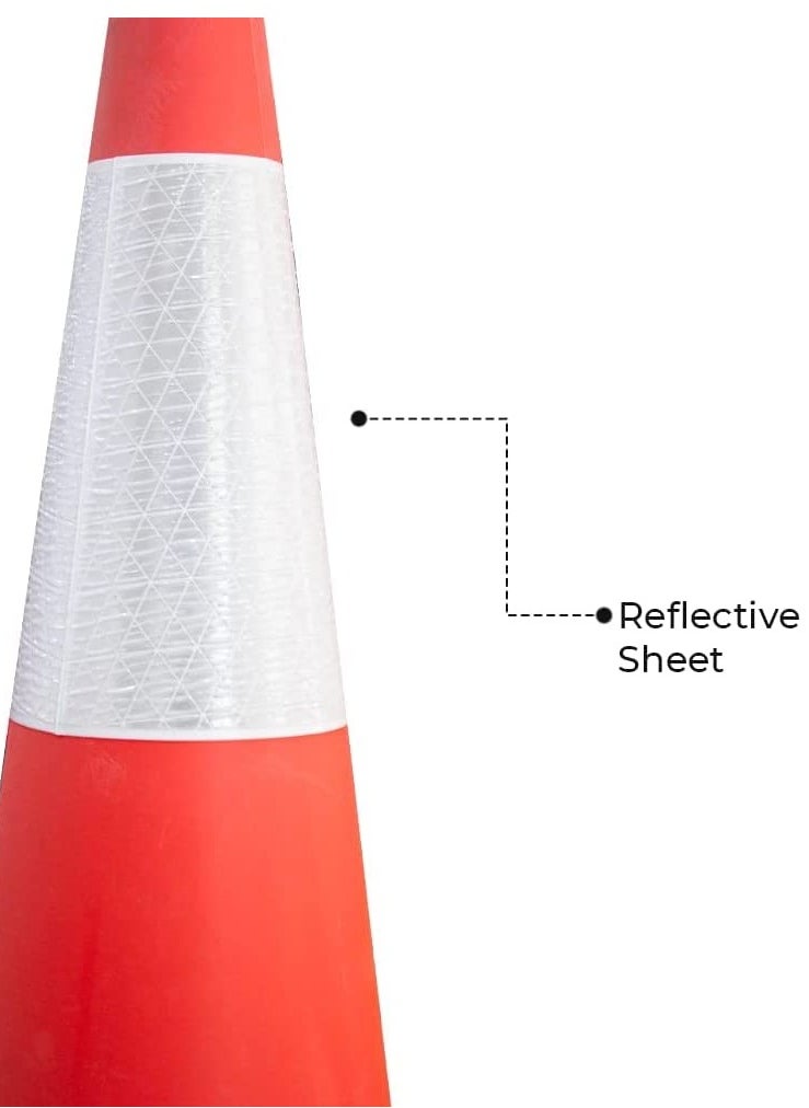 BERRY 100 CM High Visibility Reflective Traffic Cone | Durable Red Road Safety Cone with PE Base | Enhanced Visibility for Traffic & Worksite Safety