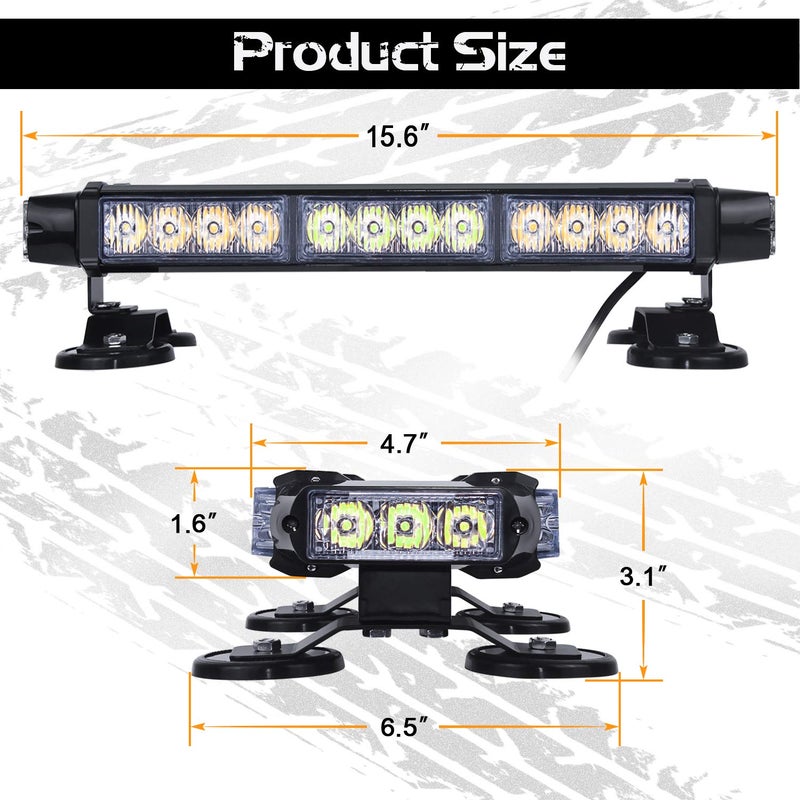 LINKITOM LED Strobe Flashing Light Bar -Double Side 30 LED High Intensity Emergency Hazard Warning Lighting Bar/Beacon/with Magnetic for Vehicle Trucks Roof Safety (Amber&White) - Image 3