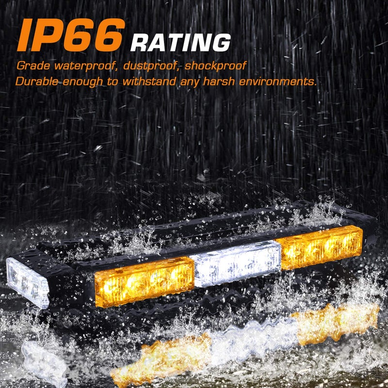 LINKITOM LED Strobe Flashing Light Bar -Double Side 30 LED High Intensity Emergency Hazard Warning Lighting Bar/Beacon/with Magnetic for Vehicle Trucks Roof Safety (Amber&White) - Image 5
