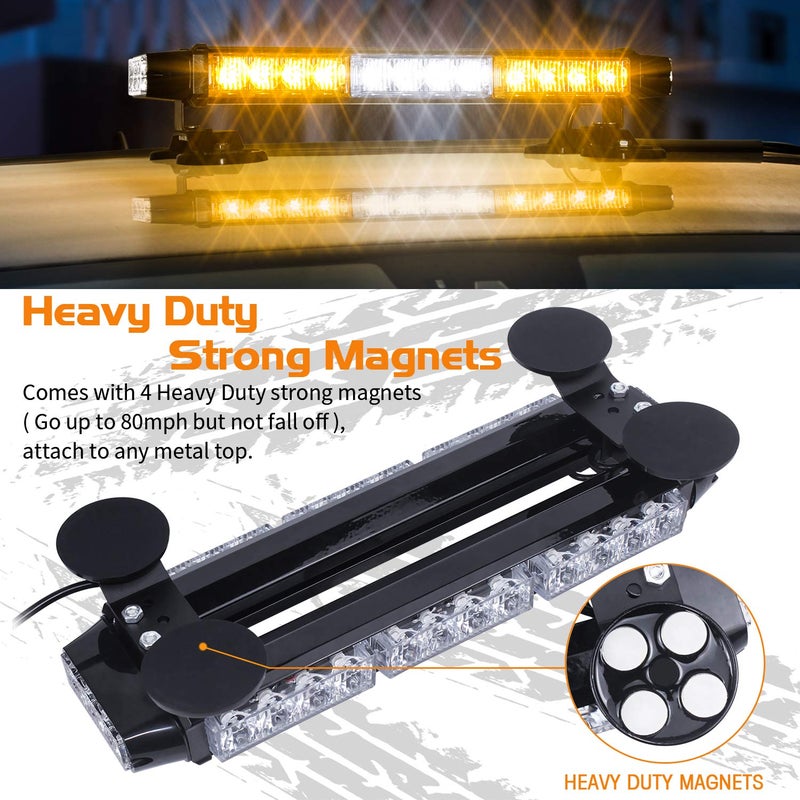 LINKITOM LED Strobe Flashing Light Bar -Double Side 30 LED High Intensity Emergency Hazard Warning Lighting Bar/Beacon/with Magnetic for Vehicle Trucks Roof Safety (Amber&White) - Image 4