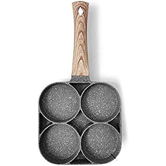 SHOWAY Kitchen Nonstick Frying Pans 4 Hole Omelet Pan For Burger Eggs Ham Pancake Maker Wooden Handle Frying Pot NonStick Cooking Breakfast Color  Default - Image 1
