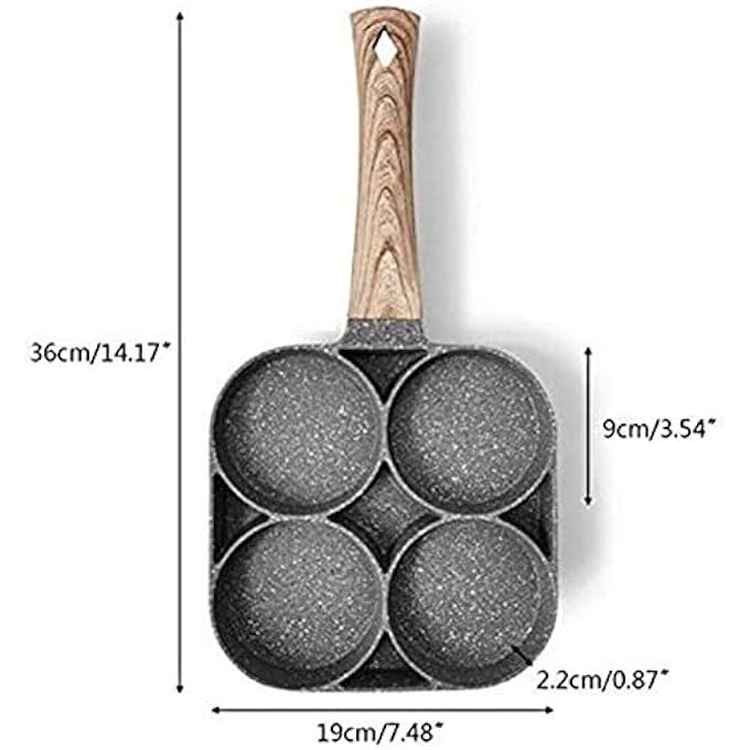 SHOWAY Kitchen Nonstick Frying Pans 4 Hole Omelet Pan For Burger Eggs Ham Pancake Maker Wooden Handle Frying Pot NonStick Cooking Breakfast Color  Default - Image 3