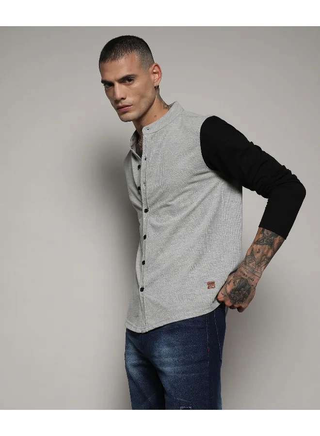 Campus Sutra Men's White & Grey Contrast Sleeve Shirt