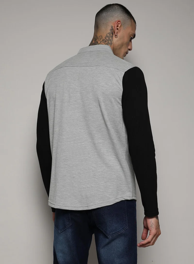 Campus Sutra Men's White & Grey Contrast Sleeve Shirt