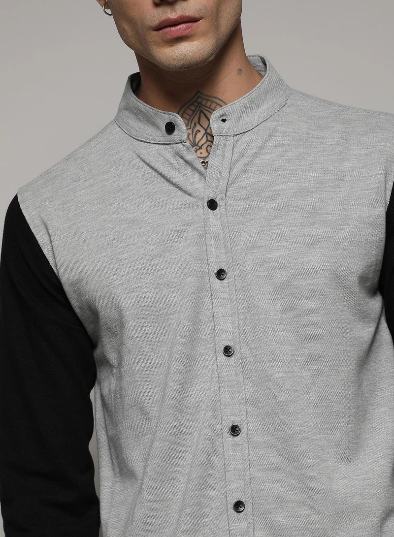 Campus Sutra Men's White & Grey Contrast Sleeve Shirt
