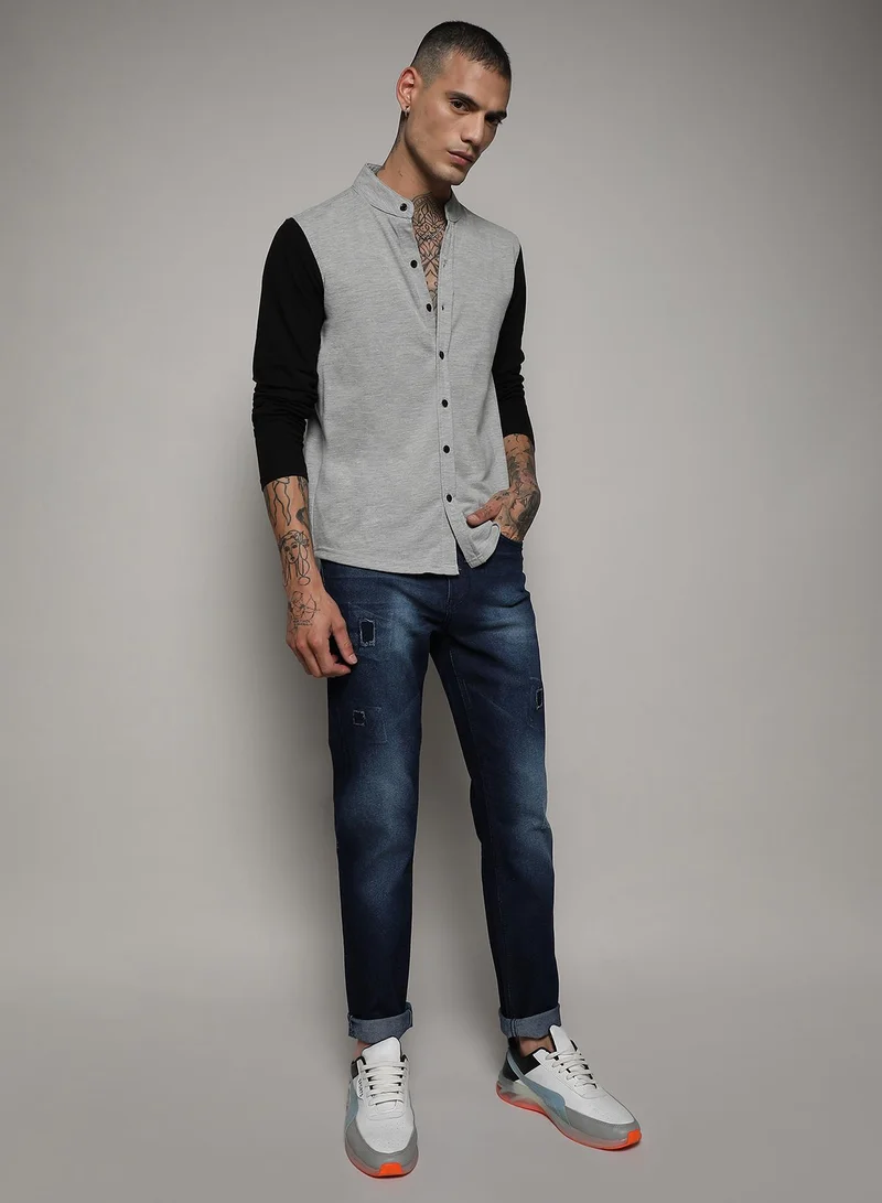 Campus Sutra Men's White & Grey Contrast Sleeve Shirt