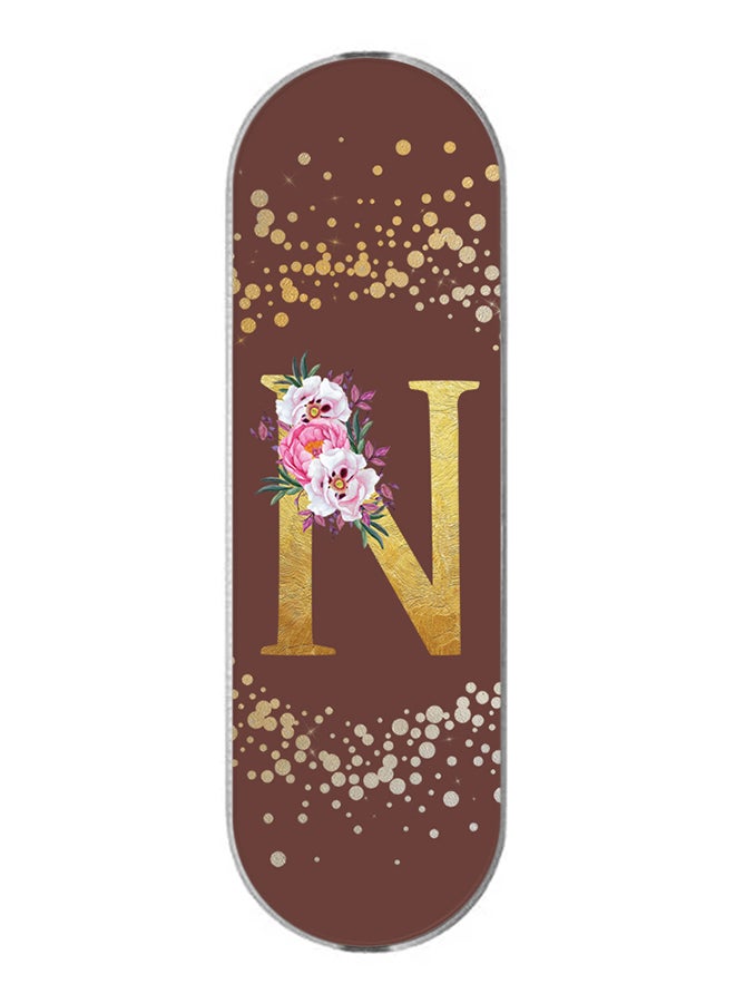 Stylizedd 3-In-1 Universal Mobile Phone Grip Holder- Custom Monogram Initial Letter Floral Pattern Alphabet - N (Brown)
