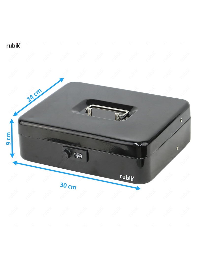 Rubik صندوق نقود كبير جدًا مع قفل مجمع وصينية نقود معدنية وفتحة معدنية وسجل فولاذي للأعمال، صندوق نقود متين ومحمول وقابل للقفل وآمن لتخزين النقود (أسود) - Image 4