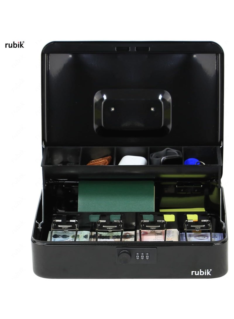 Rubik صندوق نقود كبير جدًا مع قفل مجمع وصينية نقود معدنية وفتحة معدنية وسجل فولاذي للأعمال، صندوق نقود متين ومحمول وقابل للقفل وآمن لتخزين النقود (أسود) - Image 5