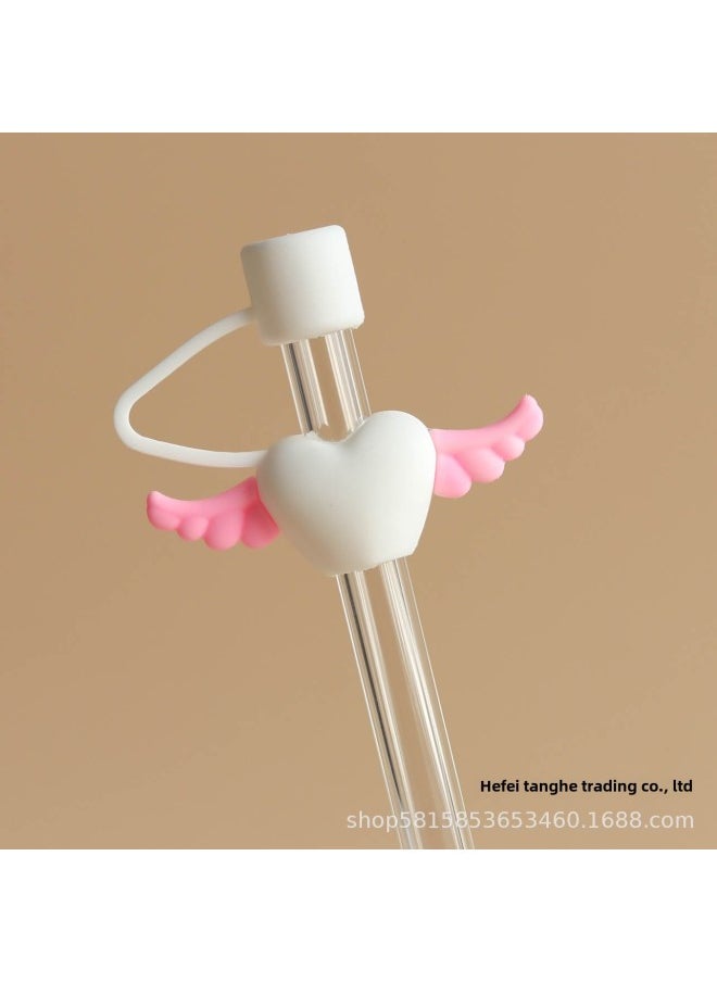 Generic - 10mm Straw Plug Cover Cross-border Silicone Dust Cap Dust Plug Accessories Suitable For Stanley Water Cup Straw Cap Decoration-Color:10mm White Love Wings - Image 1