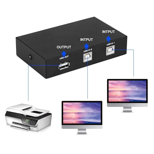 EEEKit 2 Port USB 2.0 Manual Sharing Switch Hub, Printer Scanner Splitter Adapter with 2 Pack USB A to B Cables - Image 3