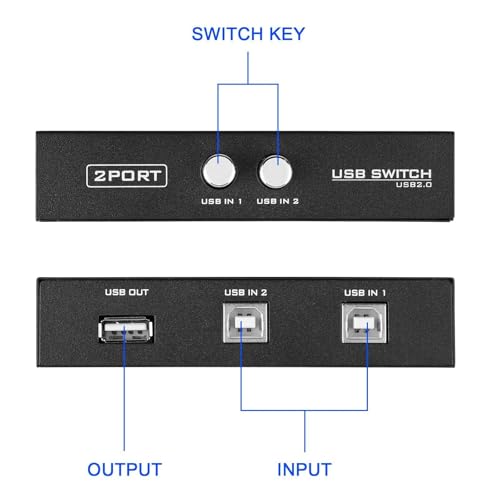 EEEKit 2 Port USB 2.0 Manual Sharing Switch Hub, Printer Scanner Splitter Adapter with 2 Pack USB A to B Cables - Image 4
