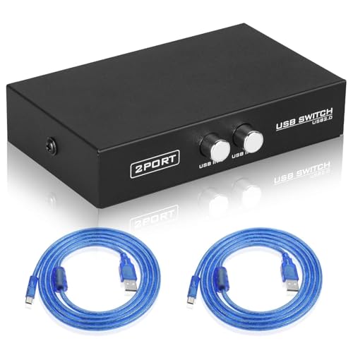 EEEKit 2 Port USB 2.0 Manual Sharing Switch Hub, Printer Scanner Splitter Adapter with 2 Pack USB A to B Cables - Image 1