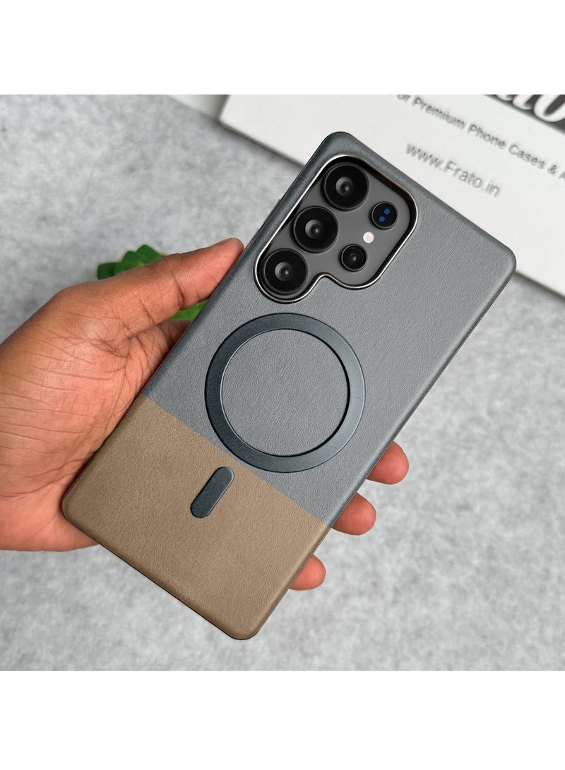 دبليو تيك غطاء حافظة حلقة ماغسيف معدني أنيق بنسيج جلدي لسامسونج جالكسي S25 الترا 5G 2025 (MCMPMN) - تيتانيوم/بني - Image 3