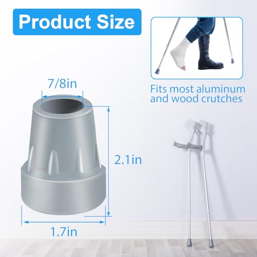 ATUOE Crutch Tips 2 Pack 78 inch Heavy Duty Replacement Cane Tips Rubber Crutch Tips for Walking Canes Walking Sticks Gray - Image 5
