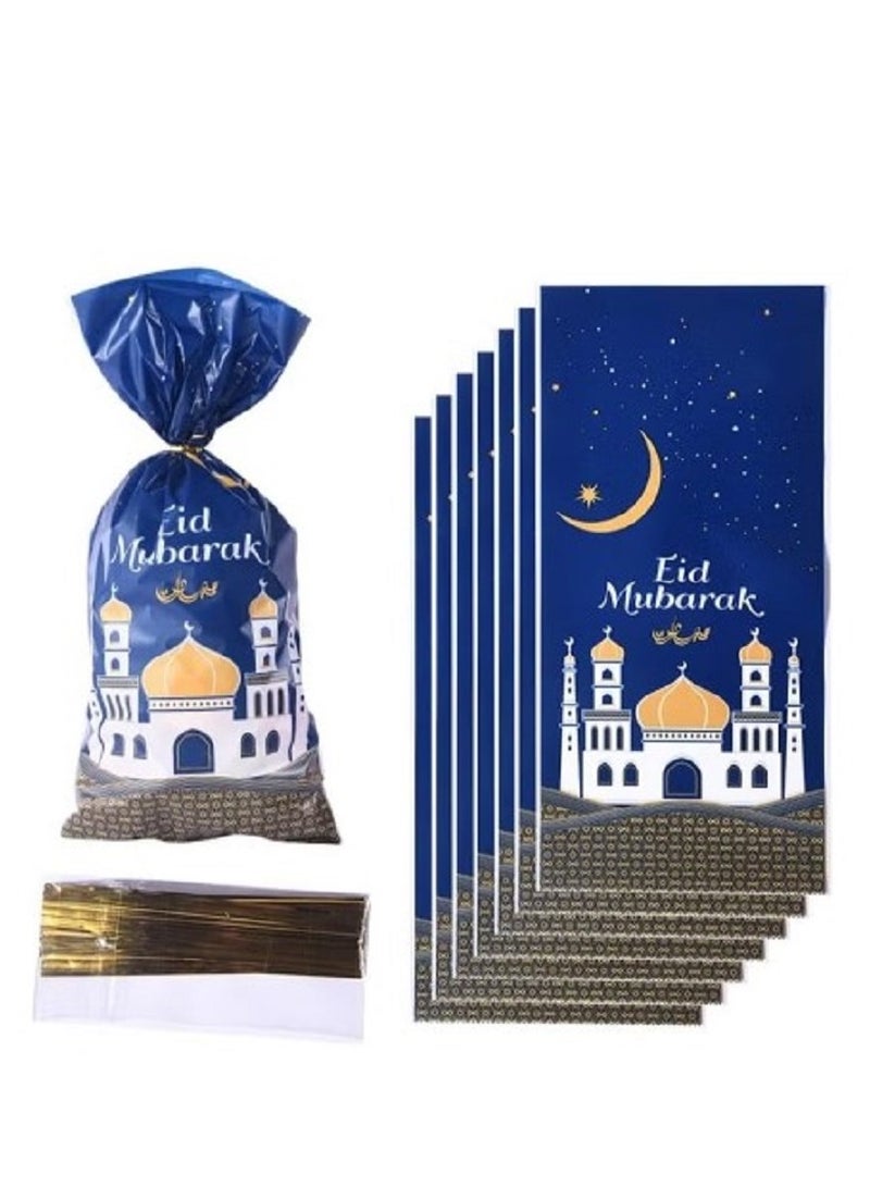 Eid Mubarak Ramadan Sweet Bags - Festive Gift Bags with Gold Twist Ties for Eid Mubarak Party and Celebration, Featuring Ramadan Theme Printed Pattern  - Image 1