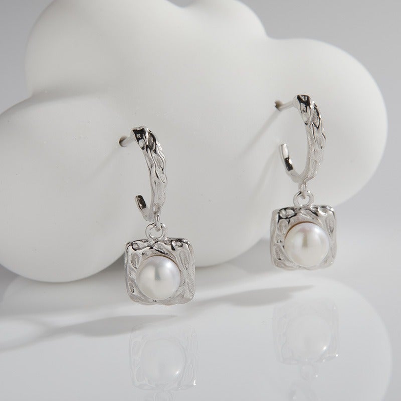 LAMERRY 925 Sterling Silver Natural Freshwater Pearl Jewelry Set - Necklace, Earrings & Ring - Natural Pearl Silver Earrings - Silver
