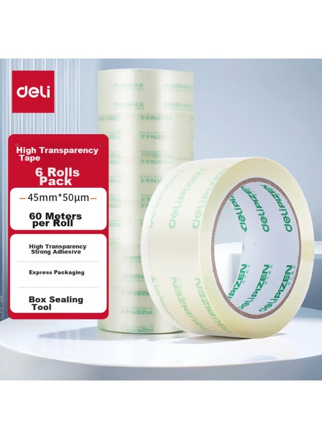 Deli High-quality Transparent Packing Tape, 45mm*60m*50um, 6 Rolls/tube, Office Supplies, Tube Packaging, 33192 - Image 1