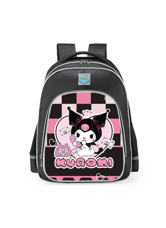 Generic - Primary school girls' schoolbag 1-3-6 years old backpack shoulder pad lightweight pink warning strip backpack,B-05 - Reflective - Large - Library - Black - Image 1