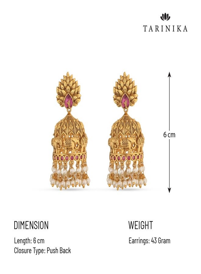 TARINIKA Antique Gold Plated Jhumka Earrings with CZ Stones & Pearls - Brass Fashion Jewelry for Women Traditional Pearl Jhumki Ethinic Style (Vainavi Antique) - Image 5
