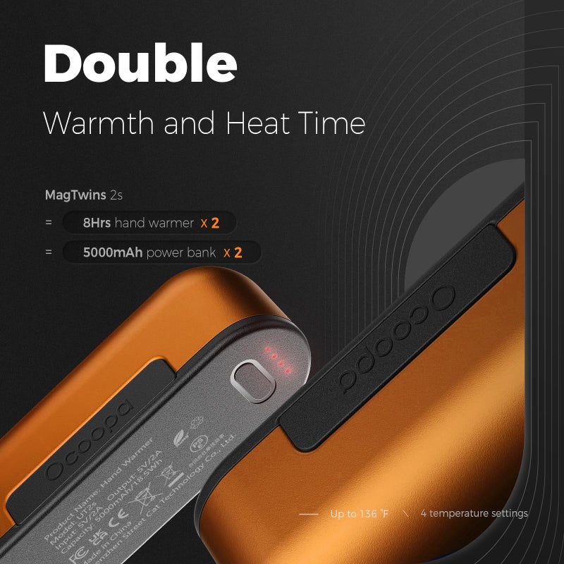 OCOOPA OCOOPA Hand Warmers Rechargeable 2 Pack, Magnetic Electric Handwarmer, 4 Levels Heat Up to 137℉, USB-C Portable Charger 10000mAh, Raynauds, Golf, Christmas Tech Gifts for Men, UT2s(MagTwins)  - Image 3