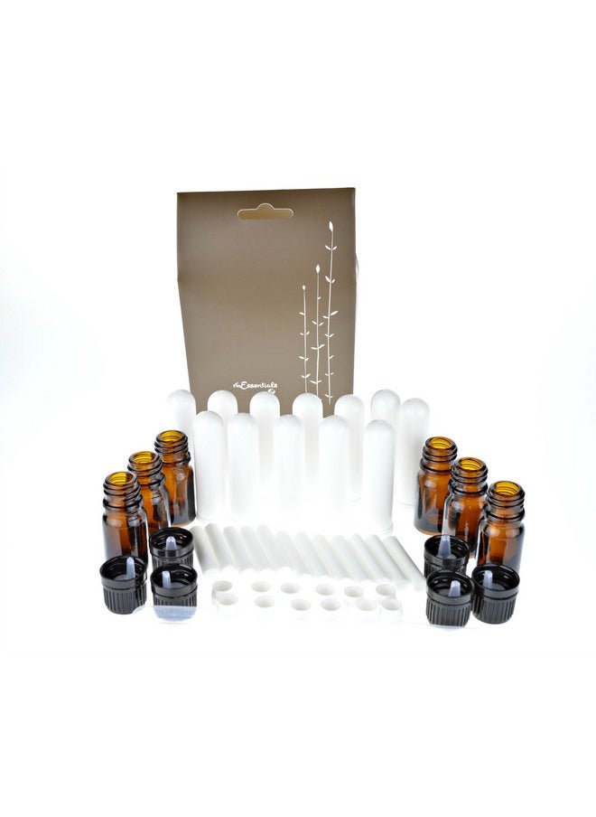 انم اسينشالز - مجموعة هدايا Wild Essentials Aromatherapy Diy Starter Kit تتضمن أجهزة استنشاق فارغة للزيوت العطرية (12 عبوة) وزجاجات كهرمانية مع غطاء قطارة أوروبية (6 عبوات) + ماصة - Image 1