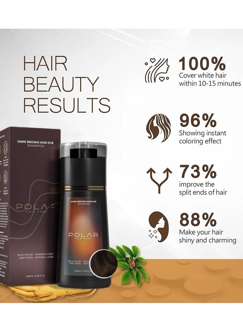 POLAR Hair Dye Shampoo, Natural Hair Color Shampoo For Gray Hair Coverage, Haircare Suitable For Women & Men 200ml (Dark Brown) - Image 2