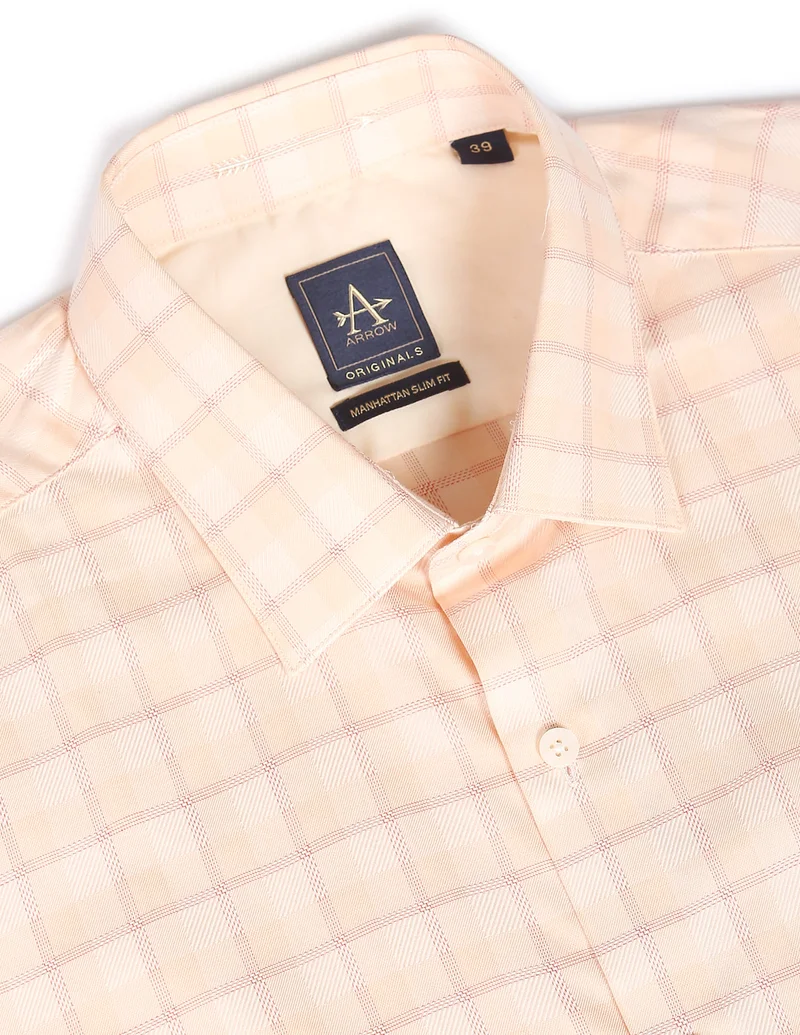 Arrow Peach Checked Cotton Shirt for Men | Best Price UAE