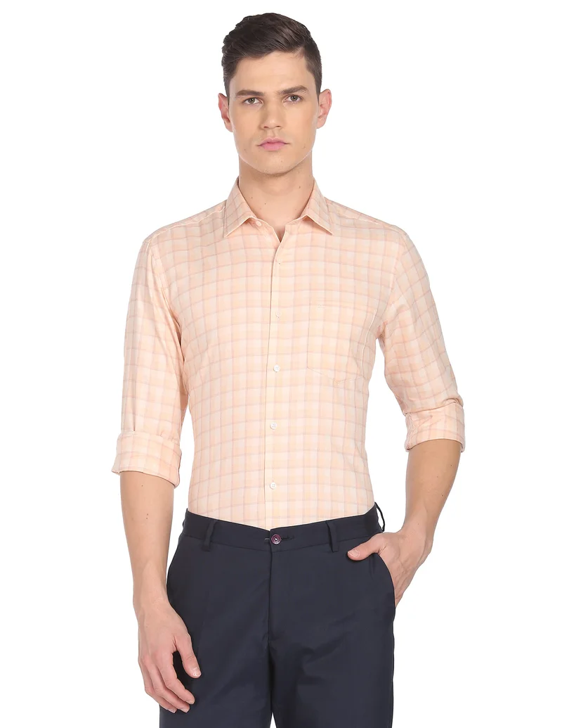 Arrow Peach Checked Cotton Shirt for Men | Best Price UAE