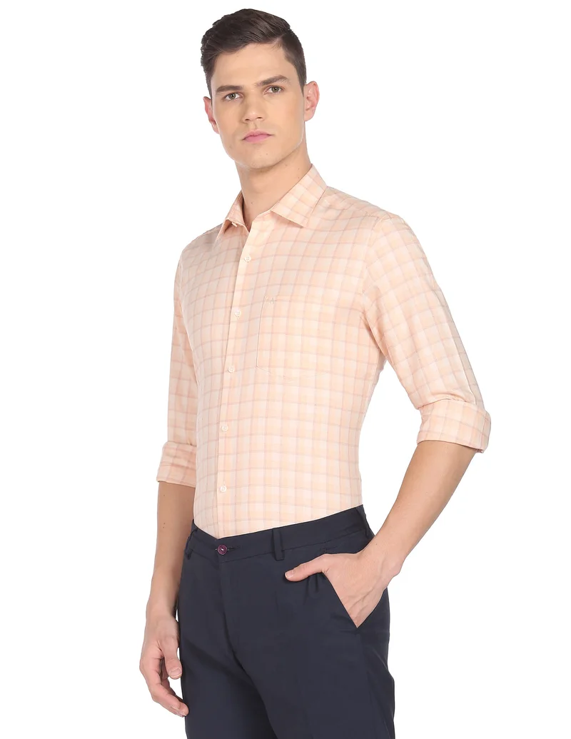 Arrow Peach Checked Cotton Shirt for Men | Best Price UAE