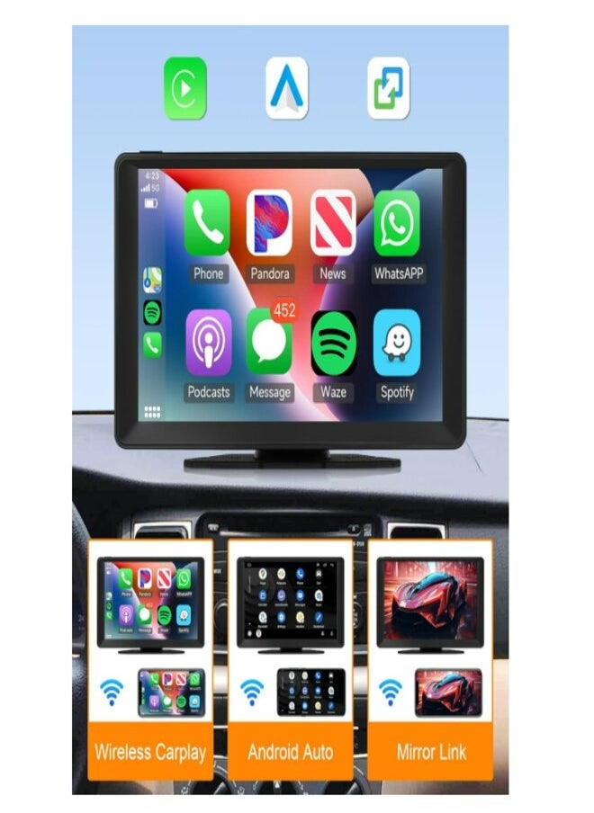 porodo - Portable Car Stereo Wireless Apple Carplay Android Auto with 4K Dash Cam, 9'' Touchscreen, 1080P Backup Camera,ADAS, Portable IPS Touch Screen, GPS - Image 1