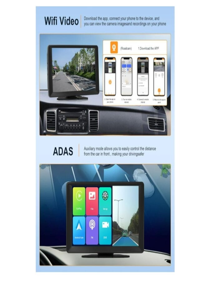 porodo - Portable Car Stereo Wireless Apple Carplay Android Auto with 4K Dash Cam, 9'' Touchscreen, 1080P Backup Camera,ADAS, Portable IPS Touch Screen, GPS - Image 1