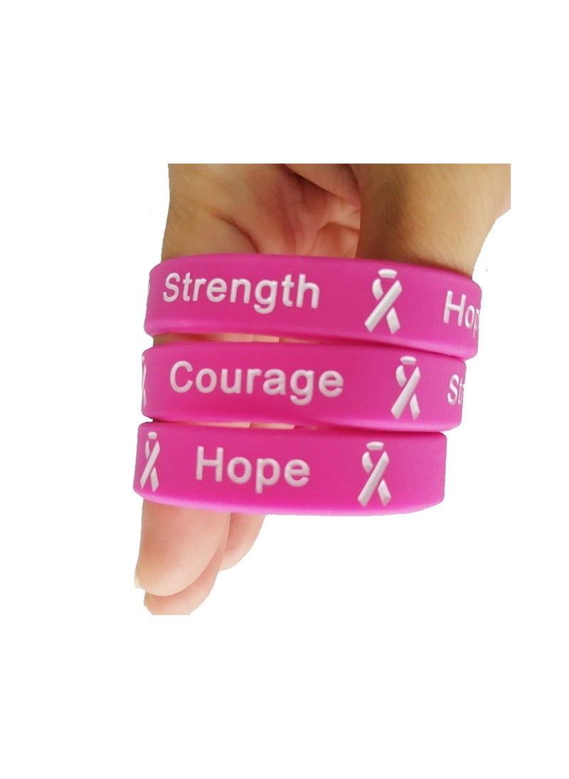 Amber Home - BreastCancer Awareness Silicone Wristbands Pink Ribbon Bracelets Strength Hope Faith and Courage with BreastCancer Awareness Bracelet for Events Charities, Pink Breast Cancer Wristband - Image 1