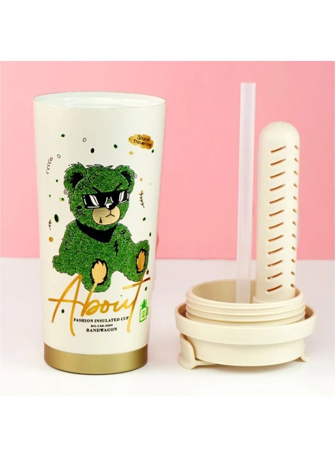 LITTLE SURPRISE BOX Shiny Green Ted Stainless Steel premium Insulated Detox Infuser Bottle with Tea and Fruit Infuser attachment, 520ml  - Image 4