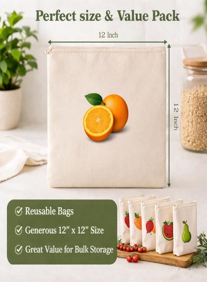 Cocinaire Eco Friendly Reusable Produce Storage Bags Cotton Set for Fruits Vegetables Breathable Fridge Organizer Washable Grocery Bags with Zipper Closure (Beige) (Pack of 6) - Image 2