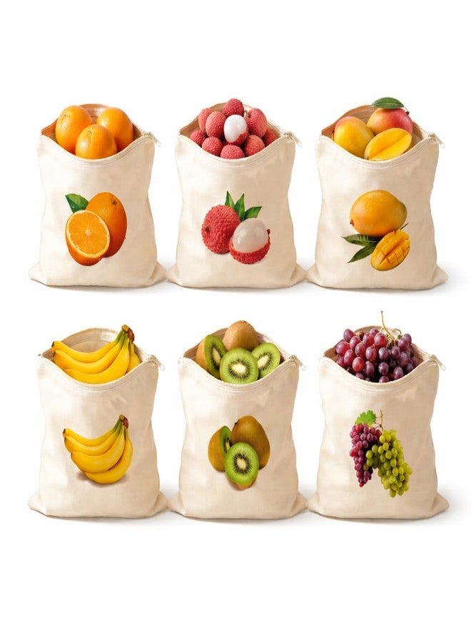 Cocinaire Eco Friendly Reusable Produce Storage Bags Cotton Set for Fruits Vegetables Breathable Fridge Organizer Washable Grocery Bags with Zipper Closure (Beige) (Pack of 6) - Image 1