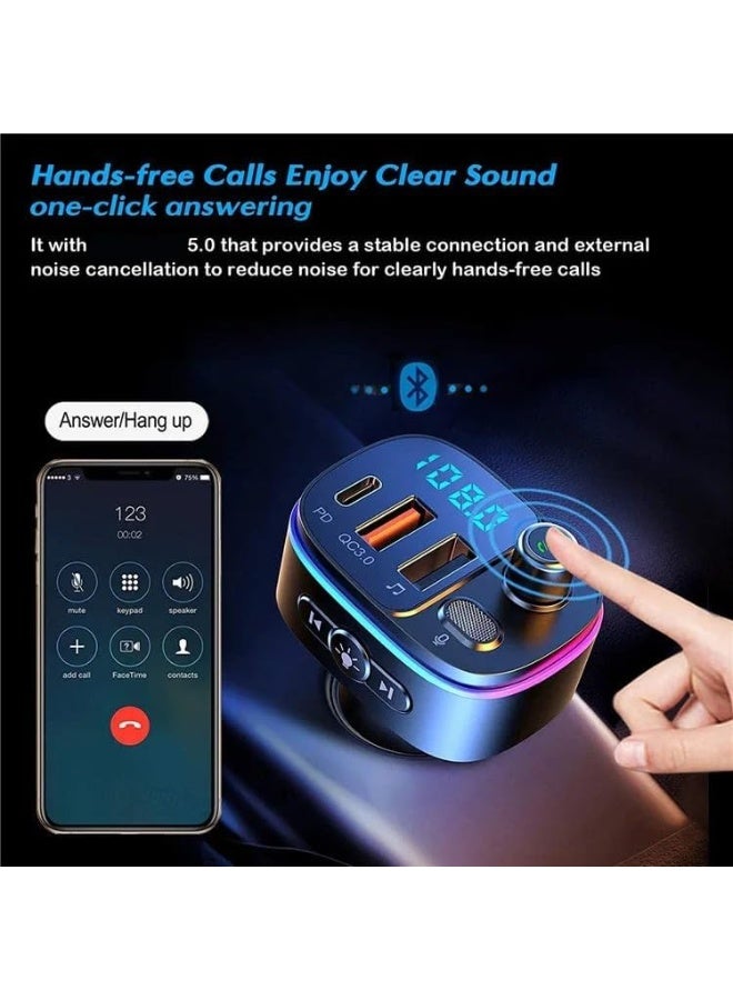 كومسون محول بلوتوث للسيارة، جهاز إرسال FM للسيارة بتقنية بلوتوث 5.0، شحن سريع QC3.0 + PD، مكالمات بدون استخدام اليدين، جهاز إرسال FM بتقنية بلوتوث، موسيقى ستيريو عالية الدقة، تشغيل أقراص USB، محول MP3 للسيارة، شاحن سريع مزدوج، مساعد صوتي، ضوء LED، شاحن سريع للسيارة، مشغل موسيقى MP3، محول راديو لاسلكي، طقم سيارة، ملحقات سيارة (أسود) - Image 5