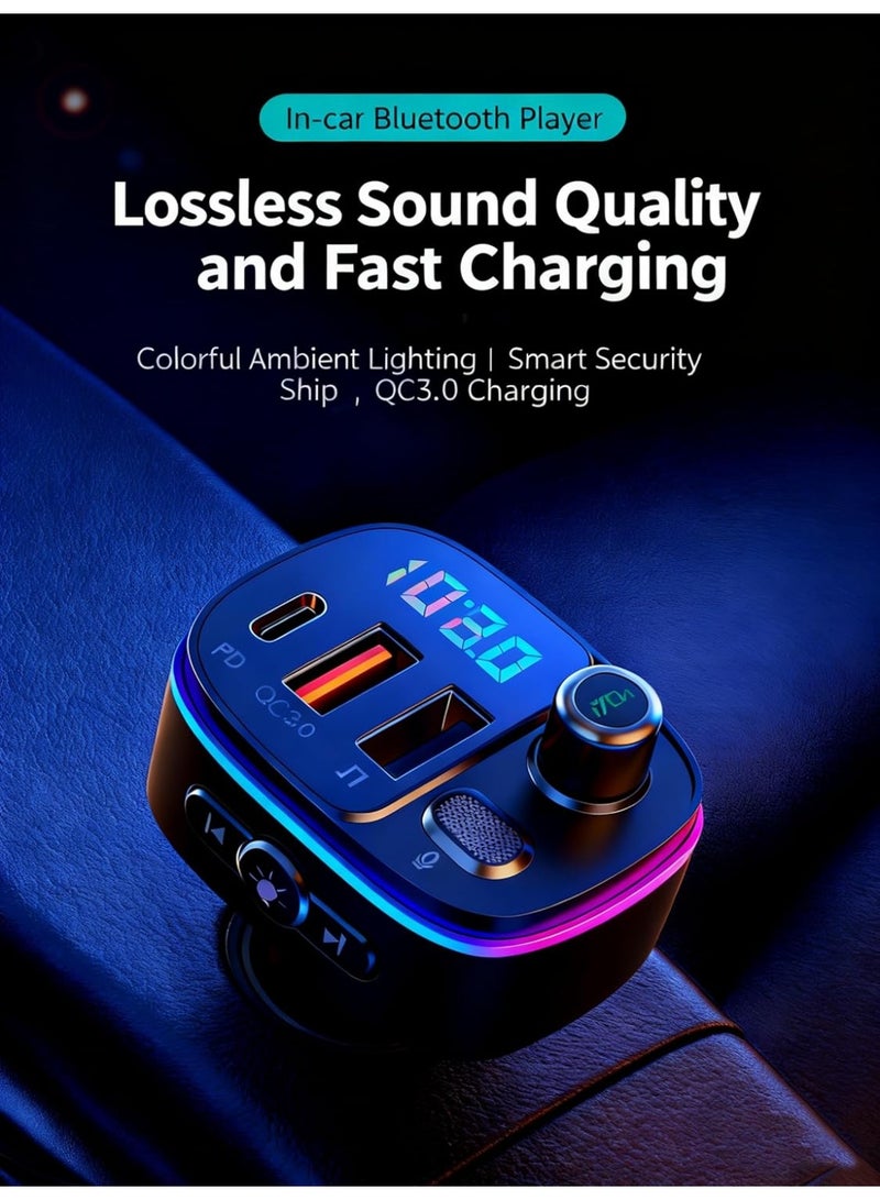 كومسون محول بلوتوث للسيارة، جهاز إرسال FM للسيارة بتقنية بلوتوث 5.0، شحن سريع QC3.0 + PD، مكالمات بدون استخدام اليدين، جهاز إرسال FM بتقنية بلوتوث، موسيقى ستيريو عالية الدقة، تشغيل أقراص USB، محول MP3 للسيارة، شاحن سريع مزدوج، مساعد صوتي، ضوء LED، شاحن سريع للسيارة، مشغل موسيقى MP3، محول راديو لاسلكي، طقم سيارة، ملحقات سيارة (أسود) - Image 4
