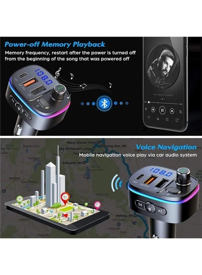 كومسون محول بلوتوث للسيارة، جهاز إرسال FM للسيارة بتقنية بلوتوث 5.0، شحن سريع QC3.0 + PD، مكالمات بدون استخدام اليدين، جهاز إرسال FM بتقنية بلوتوث، موسيقى ستيريو عالية الدقة، تشغيل أقراص USB، محول MP3 للسيارة، شاحن سريع مزدوج، مساعد صوتي، ضوء LED، شاحن سريع للسيارة، مشغل موسيقى MP3، محول راديو لاسلكي، طقم سيارة، ملحقات سيارة (أسود) - Image 3