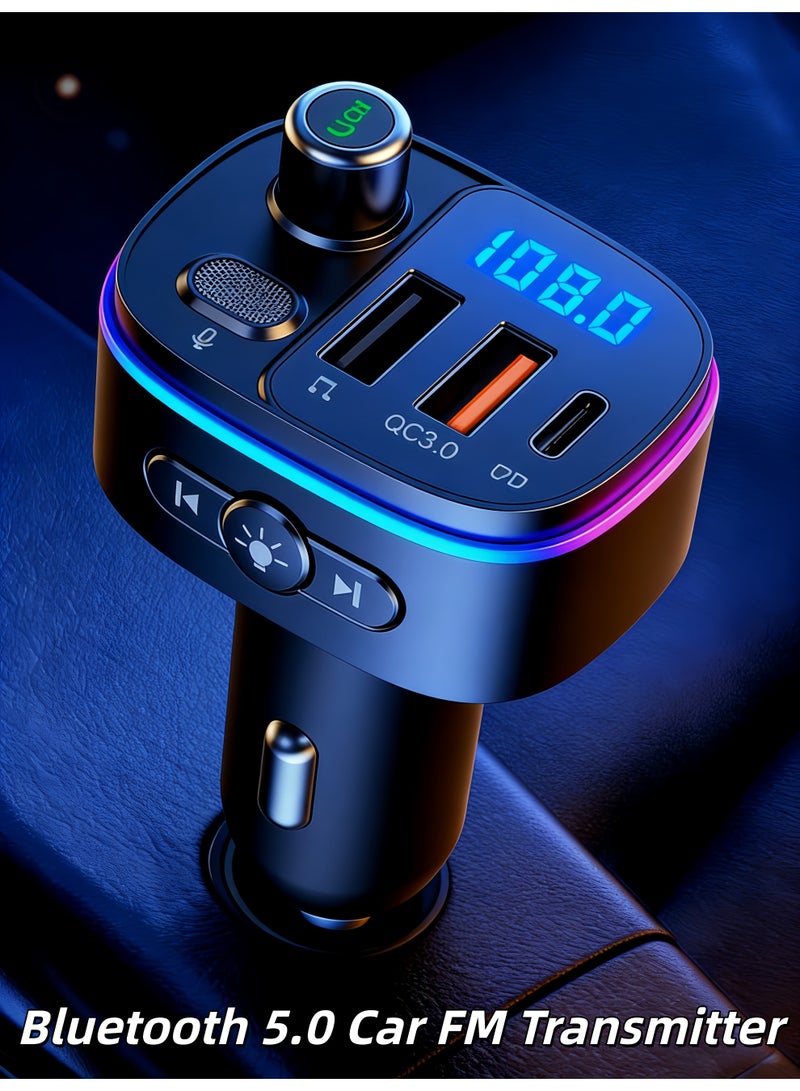 كومسون محول بلوتوث للسيارة، جهاز إرسال FM للسيارة بتقنية بلوتوث 5.0، شحن سريع QC3.0 + PD، مكالمات بدون استخدام اليدين، جهاز إرسال FM بتقنية بلوتوث، موسيقى ستيريو عالية الدقة، تشغيل أقراص USB، محول MP3 للسيارة، شاحن سريع مزدوج، مساعد صوتي، ضوء LED، شاحن سريع للسيارة، مشغل موسيقى MP3، محول راديو لاسلكي، طقم سيارة، ملحقات سيارة (أسود) - Image 1