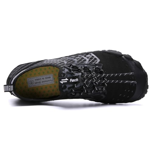 UBFEN Water Shoes Aqua Swim Shoes Mens Womens Beach Sports Quick Dry Barefoot for Boating Fishing Diving Surfing Black Grey Color Size US 12 Women 10 Men - Image 4