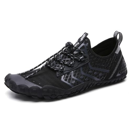 UBFEN Water Shoes Aqua Swim Shoes Mens Womens Beach Sports Quick Dry Barefoot for Boating Fishing Diving Surfing Black Grey Color Size US 12 Women 10 Men - Image 1