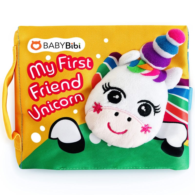 BabyBibi Unicorn Baby Soft Book - Tummy Time Baby Toys for 3-6-12 Months Babies with Touch & Feel Sparrow, Leaf, Mirror & Squeezing Flower - Soft Cloth Crinkle Books for Infants - Image 1