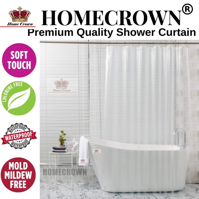 HOMECROWN Waterproof Shower PVC Self Designer Pattern Curtain for Bathroom Curtain with 8 Hooks 54 x 84 Inch Clear Transparent - Image 2
