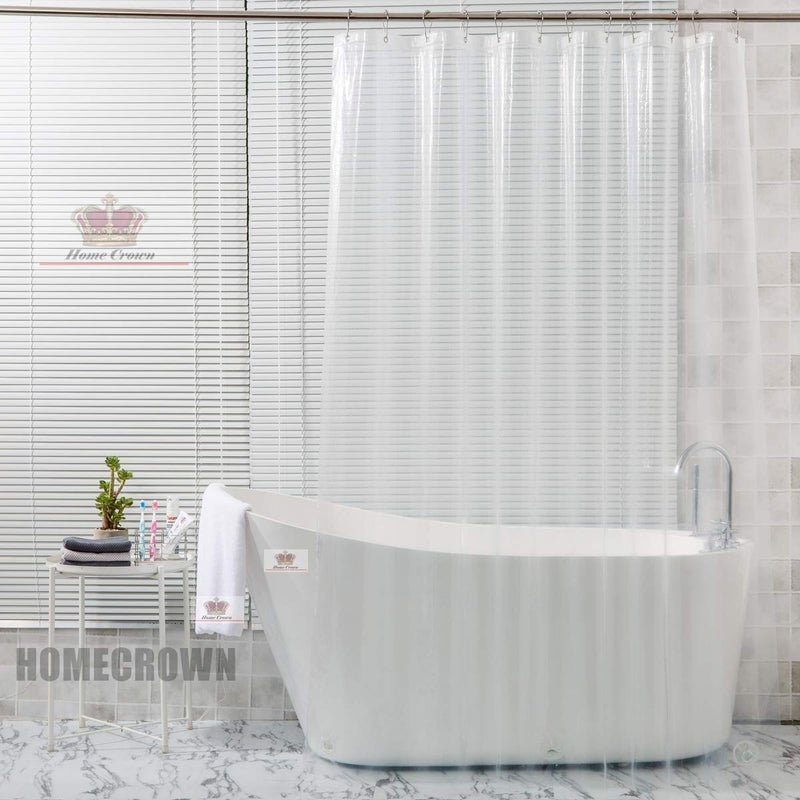 HOMECROWN Waterproof Shower PVC Self Designer Pattern Curtain for Bathroom Curtain with 8 Hooks 54 x 84 Inch Clear Transparent - Image 1